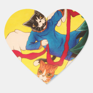 KerstAngel Cherub Cats Hart Sticker