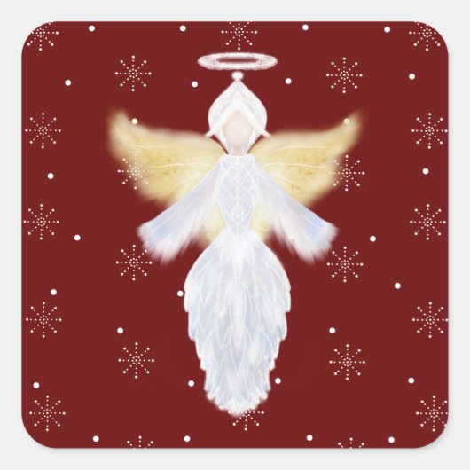 Kerstangel en Snowflakes | Vierkante Sticker (Voorkant)