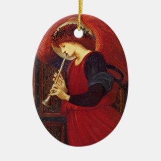Kerstangel met trompet keramisch ornament