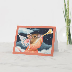Kerstangel-muis en Trumpet-Waterverf kunst Kaart