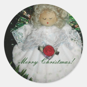Kerstangel, prettige kerst. ronde sticker