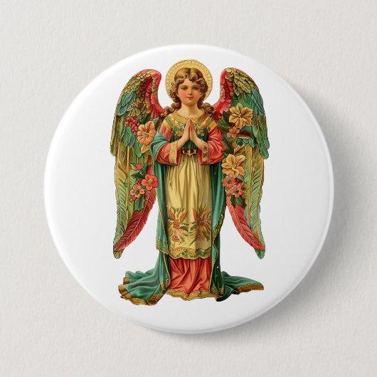 kerstangel ronde button 7,6 cm (Voorkant)