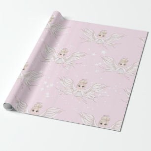Kerstangel stars roze spoelpapier cadeaupapier