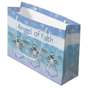 Kerstangel van Faith Blue Ombre Snowflakes Groot Cadeauzakje