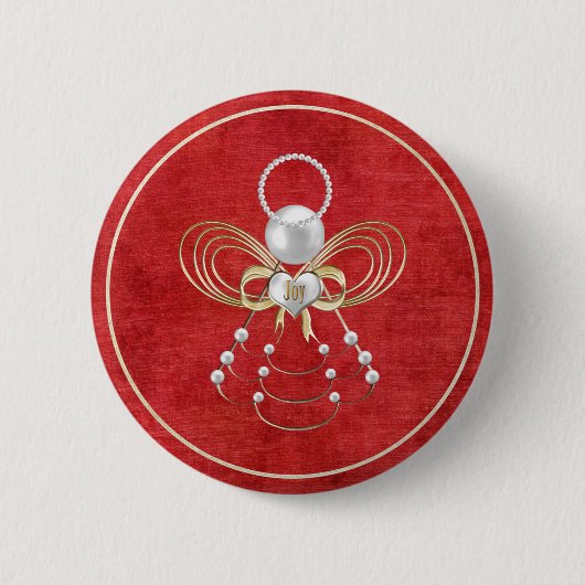 Kerstangel van Joy - Rood Ronde Button 5,7 Cm (Voorkant)