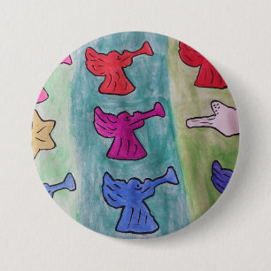 kerstangels met trompetten ronde button 7,6 cm