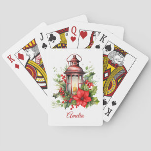 Kerstanjerood Poinsettia en Dennengroen Pokerkaarten