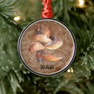 Kerstannament Cowboy's Boot & Pet met verf Metalen Ornament