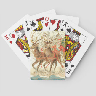 Kerstansichtkaart met Kerstman en Rendieren Pokerkaarten