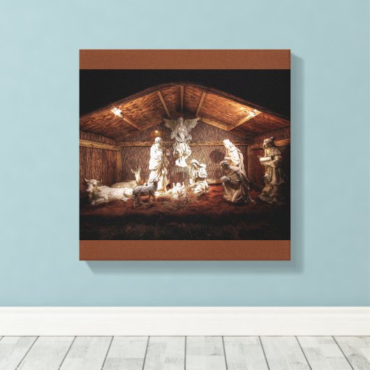 Kerstantieke Jezus Natitivity Manger Scene Canvas Afdruk (Insitu (Houten vloer))