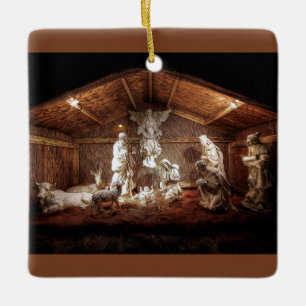Kerstantieke Jezus Natitivity Manger Scene Keramisch Ornament