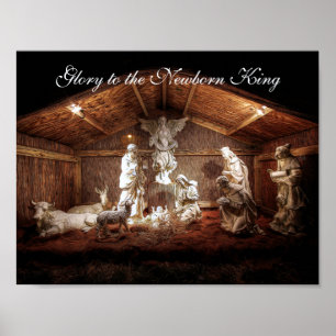 Kerstantieke Jezus Natitivity Manger Scene Poster