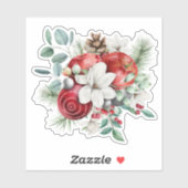Kerstappels, witte bloemen rustiek boeket sticker (Vel)