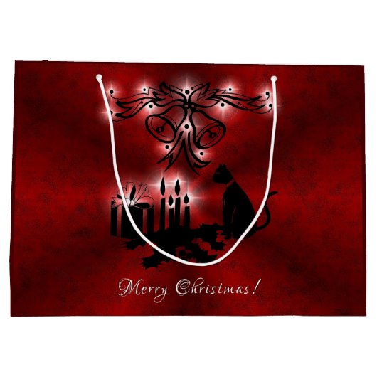 Kerstartiest met zwarte kat groot cadeauzakje (Achterkant)