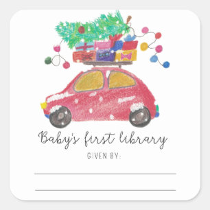 Kerstauto - baby's eerste bibliotheek vierkante sticker
