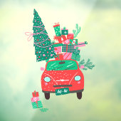 Kerstauto met boom- en kerstfeestdag1 raamsticker (Vel 3)