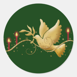 Kerstaveduif van de gouden kaarsen ronde sticker