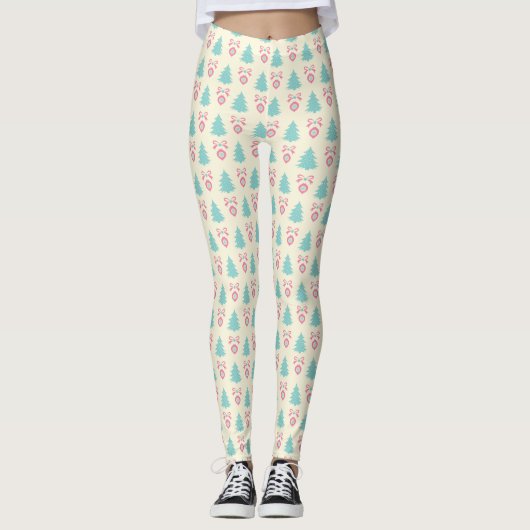 Kerstaven, bogen en Baubles Retropatronen Leggings (Voorkant)