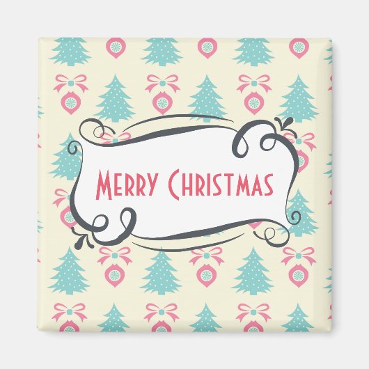 Kerstaven, Bows en Baubles Pattern Magneet (Voorkant)