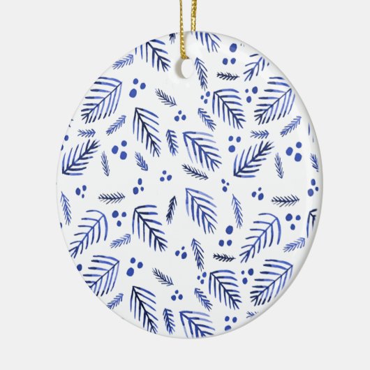 Kerstaven en bessen - blauw keramisch ornament (Links)