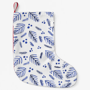 Kerstaven en bessen - blauw kleine kerstsok