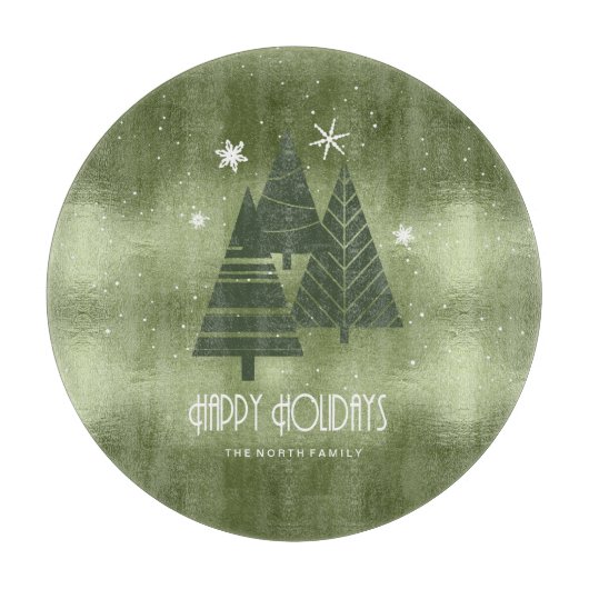 Kerstaven en Snowflakes Green ID863 Snijplank (Voorkant)