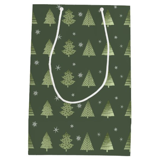 Kerstaven en Snowflakes Pattern Green ID863 Medium Cadeauzakje (Achterkant)