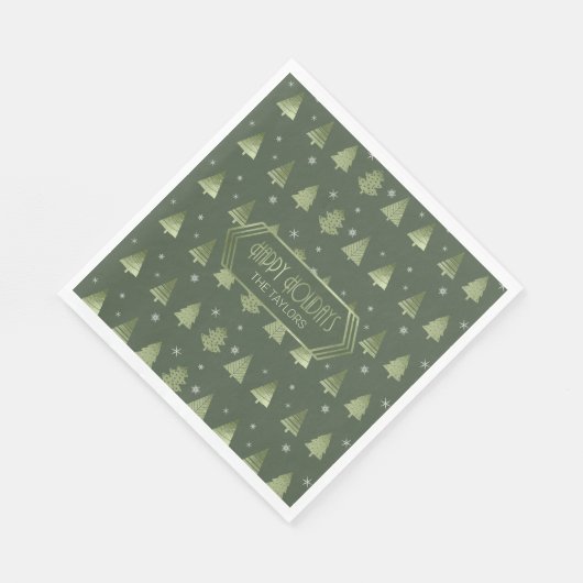 Kerstaven en Snowflakes Pattern Green ID863 Servet (Hoek)