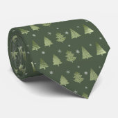 Kerstaven en Snowflakes Pattern Green ID863 Stropdas (Opgerold)