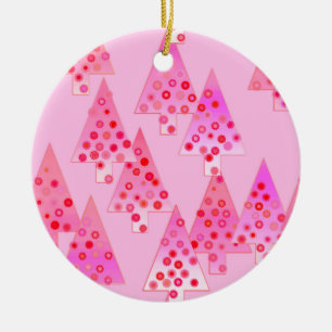Kerstaven met een moderne bloem - pastelroze keramisch ornament