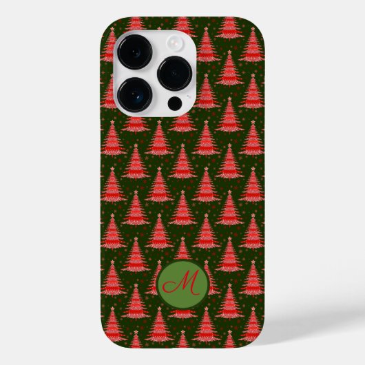 Kerstaven Rood Groen Patroon met Monogram Case-Mate iPhone Case (Achterkant)