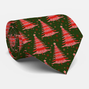 Kerstaven Rood Groen Patroon met Monogram Stropdas