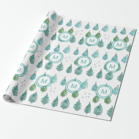 Kerstaven van Monogram Cadeaupapier (Uitgerold)