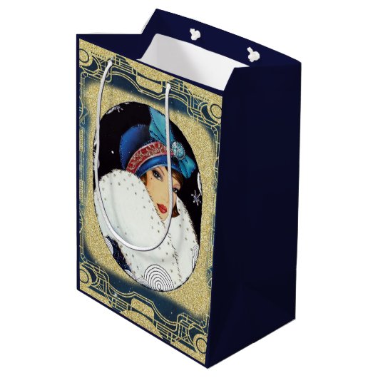 Kerstavenmeiden met witte paardebasis medium cadeauzakje (Achterkant Gekanteld)