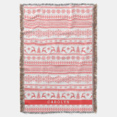 Kerstaveter monogram rode toneelpatroon deken (Voorkant Verticaal)