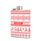 Kerstaveter monogram rode toneelpatroon heupfles (Links)