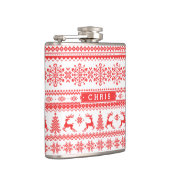 Kerstaveter monogram rode toneelpatroon heupfles (Rechts)