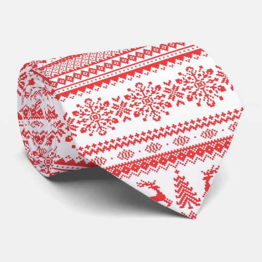 Kerstaveter monogram rode toneelpatroon stropdas (Opgerold)