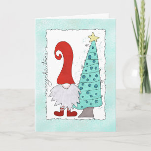 Kerstavond Cartoon met gnoom en kerstbomen Kaart