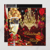 Kerstavond Champagne Red Gold Balls Kaart (Voorkant / Achterkant)