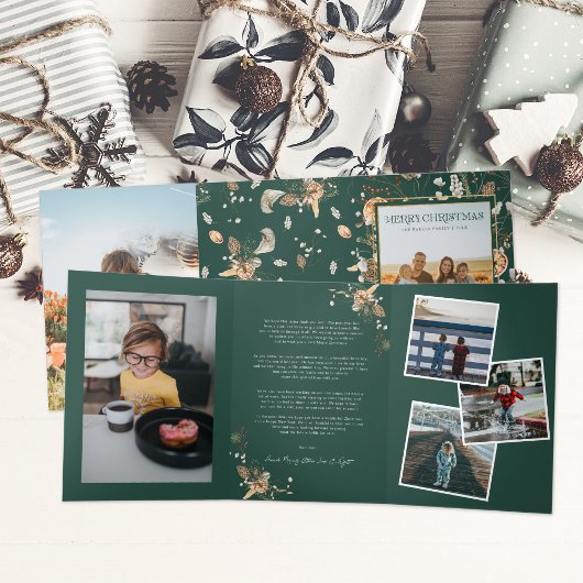 Kerstavond Citrus Botanical Florals | 7 Foto Drieluik Uitnodiging