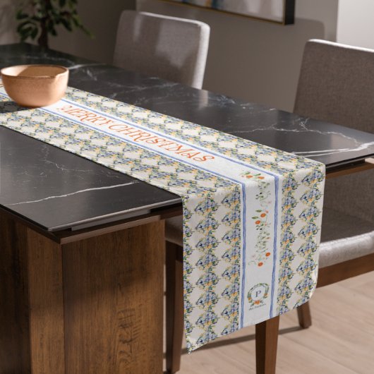 Kerstavond Citrus Botanical Florals | Monogram Korte Tafelloper