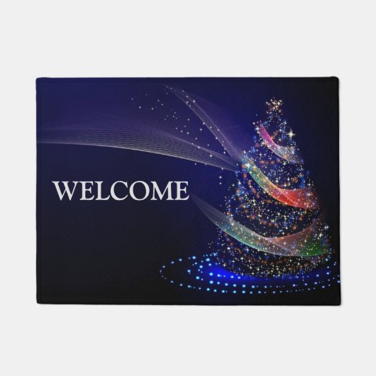 Kerstavond Colorful Tree Navy Blue Rustic Deurmat (Voorkant)