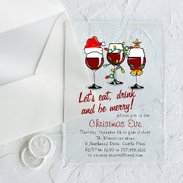 Kerstavond Diner Cocktails Wijnglazen Acryl Uitnodigingen