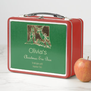 Kerstavond doos kerststal rood groen goud