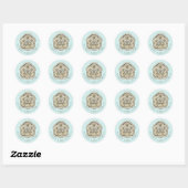 Kerstavond en dollar Turquoise Coastal Ronde Sticker (Vel)