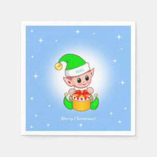 Kerstavond en sterren op lichtblauw servet