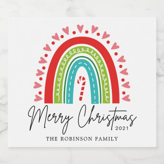 Kerstavond feestelijke regenboogsnoepriet sparkling wijnetiket (Enkel label)