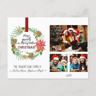 Kerstavond Floral Holly Pine Cone Foto Feestdagenkaart