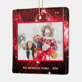 Kerstavond foto rode sterren keramisch ornament (Links)